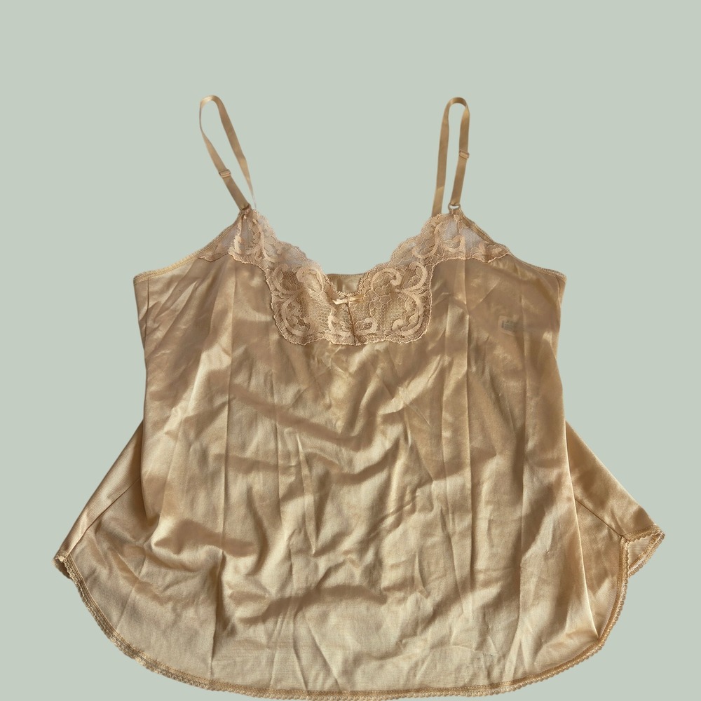 Vintage JCPenney Lace Trim Camisole Top Beige Y2K Coquette Flowy 6800 Size 34
